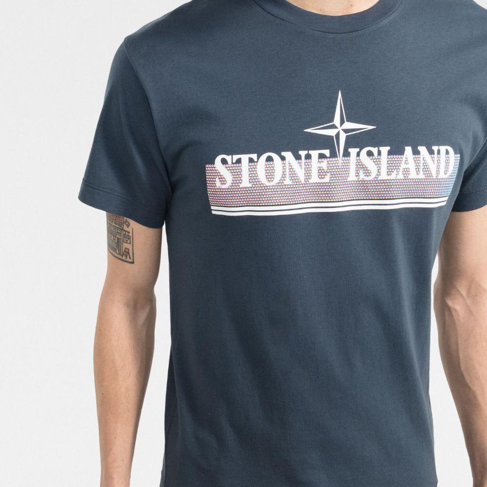 STONE ISLAND Blue Logo Tricromia Short Sleeve T-Shirt 76152NS92 V0024