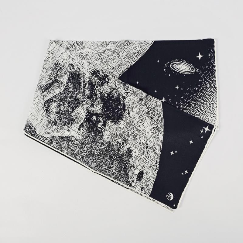 HERMES Clair de Lune Silk Scarf 70 Carré Black White Women