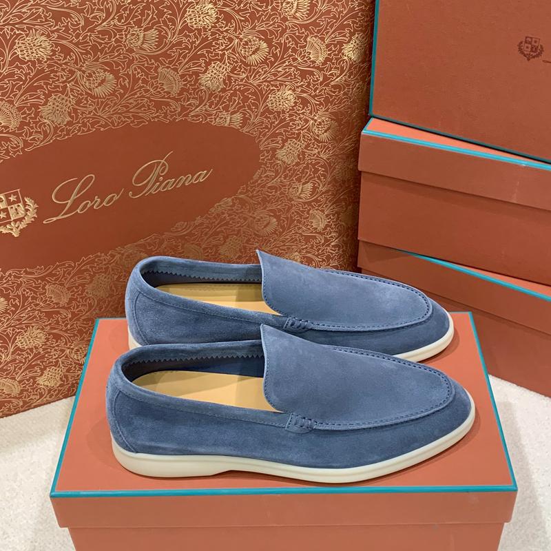 Loro Piana Navy Suede Classic Moccasin Loafers for Men