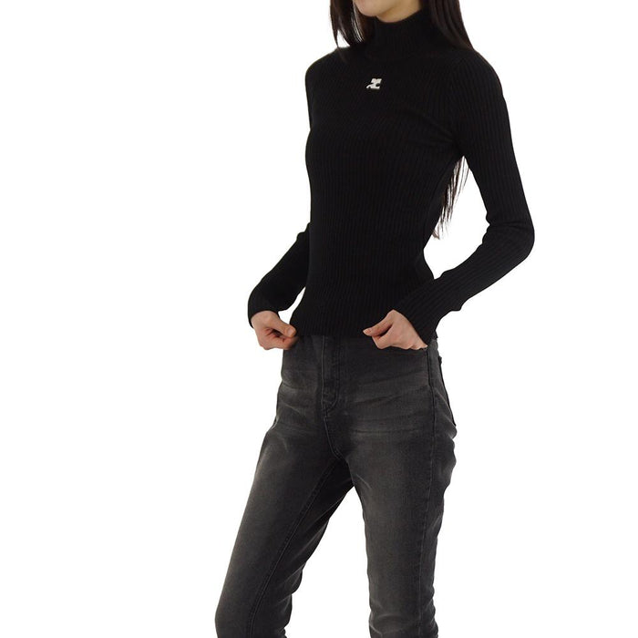 courreges Ribbed Turtleneck Pullover Sweater Black Coffee Women’s