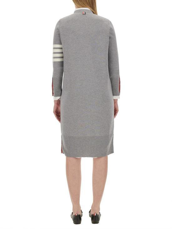 THOM BROWNE Wool Milano Stitch 4-Bar V-Neck Long Cardigan Light Gray