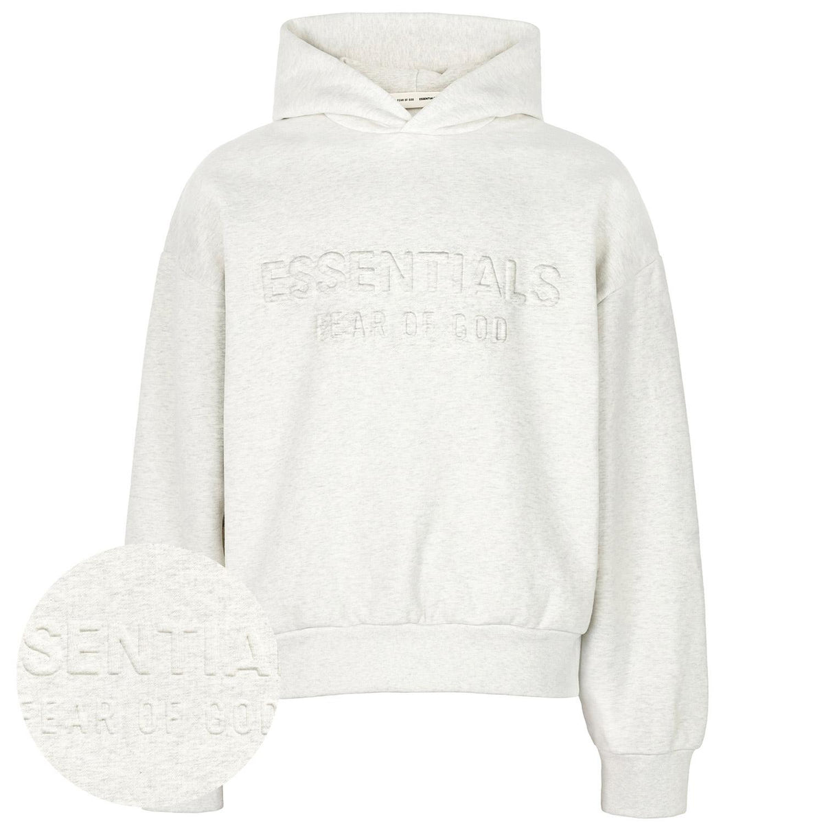 Fear of God Oatmeal Heather Essentials Classic Embossed Hoodie Swea 192HO256212F
