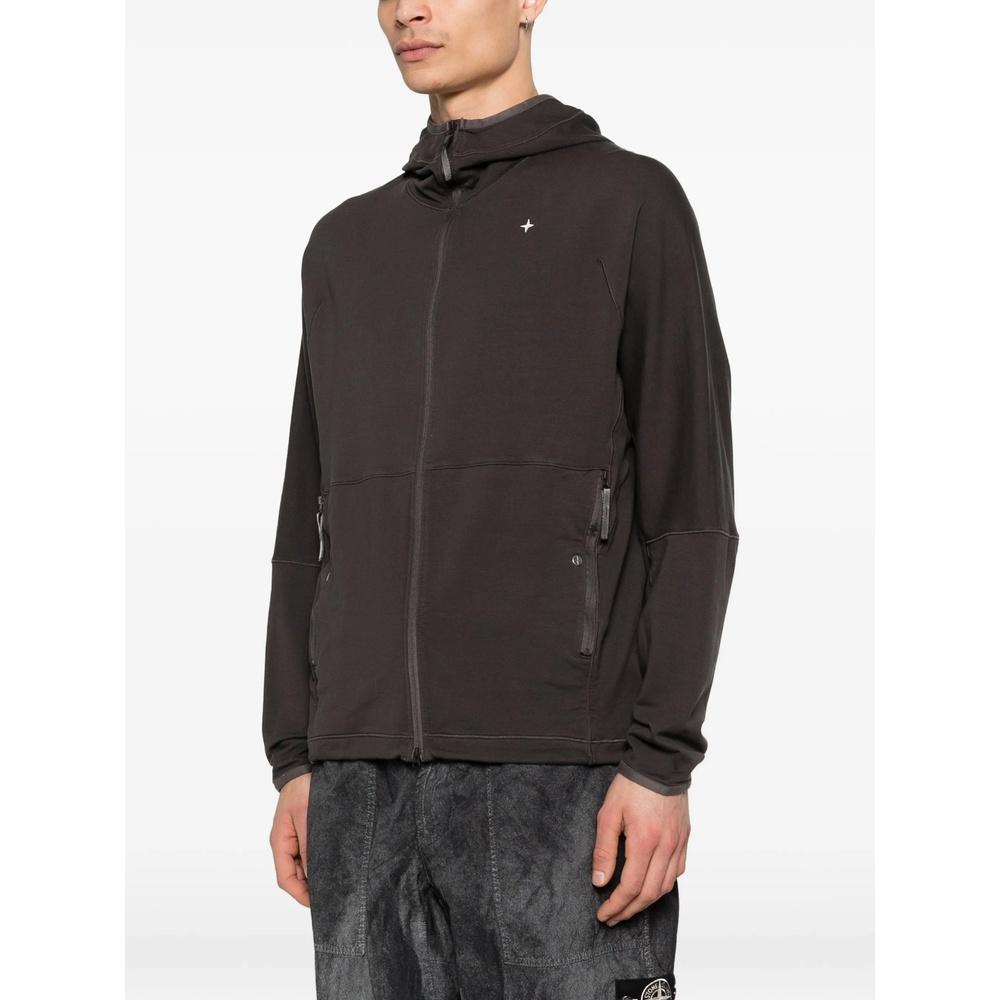 STONE ISLAND Stellina Logo Hooded Zip Jacket Men Green Cotton