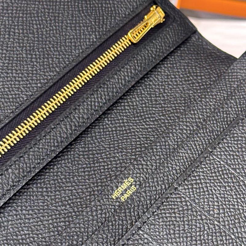 HERMES Bearn Long Wallet Epsom Calfskin Gold Black Gold Hardware