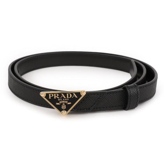 PRADA Saffiano Leather Triangle Logo Belt Black