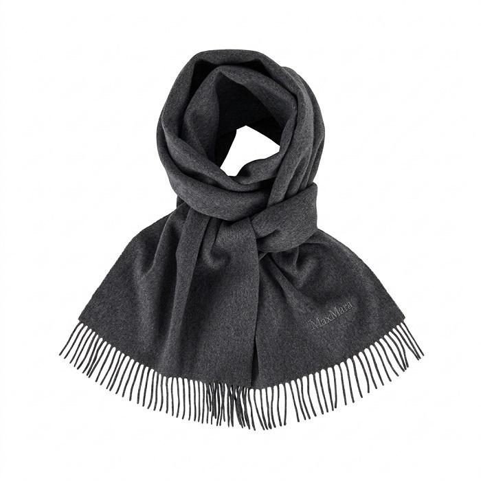 Max Mara Silee Embroidered Logo Wool Scarf Gray