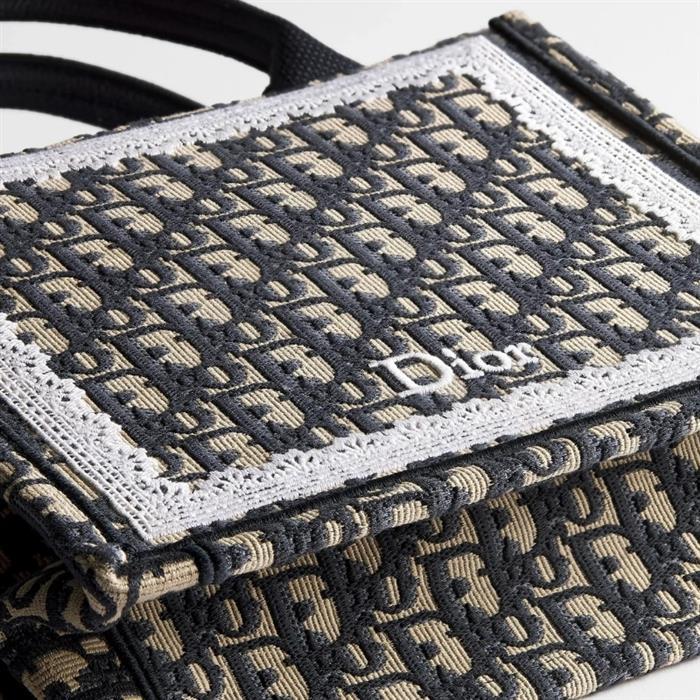DIOR Book Tote Small Strap Bag Navy Toile de Jouy Shoulder Bag