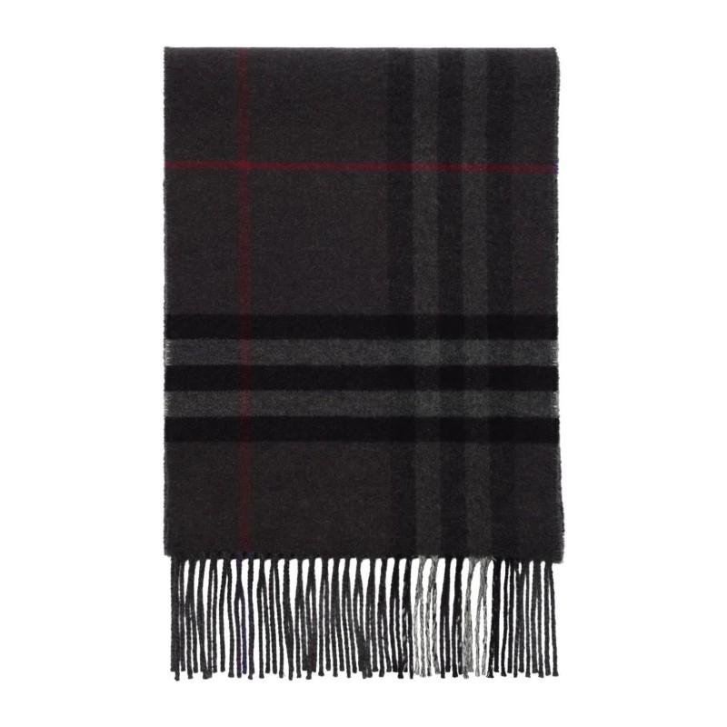 BURBERRY Contrast Check Cashmere Scarf Charcoal Gray 8117706