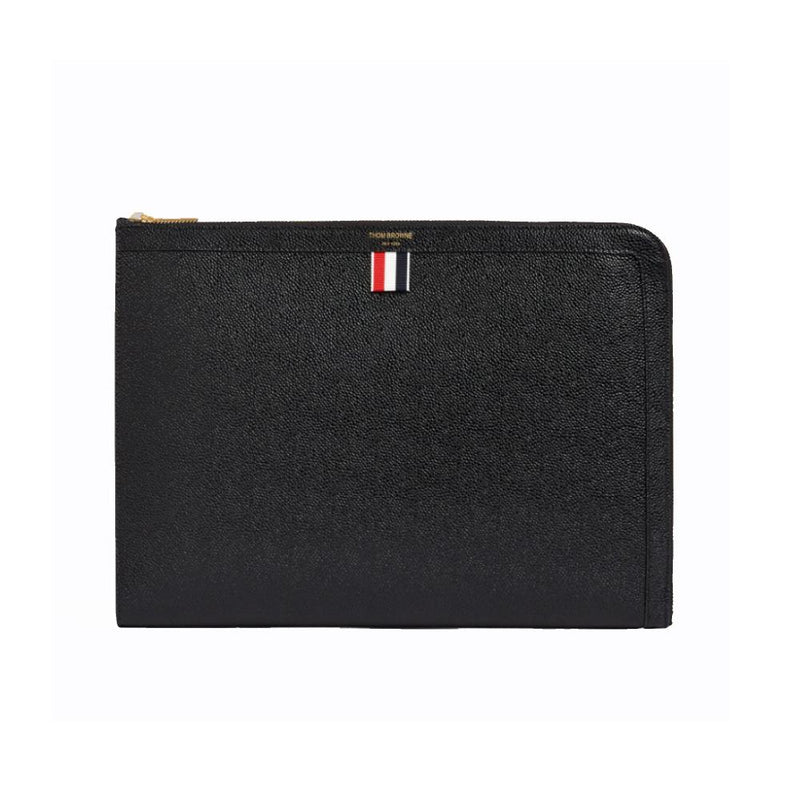 THOM BROWNE Pebble Leather Round Document Clutch Medium