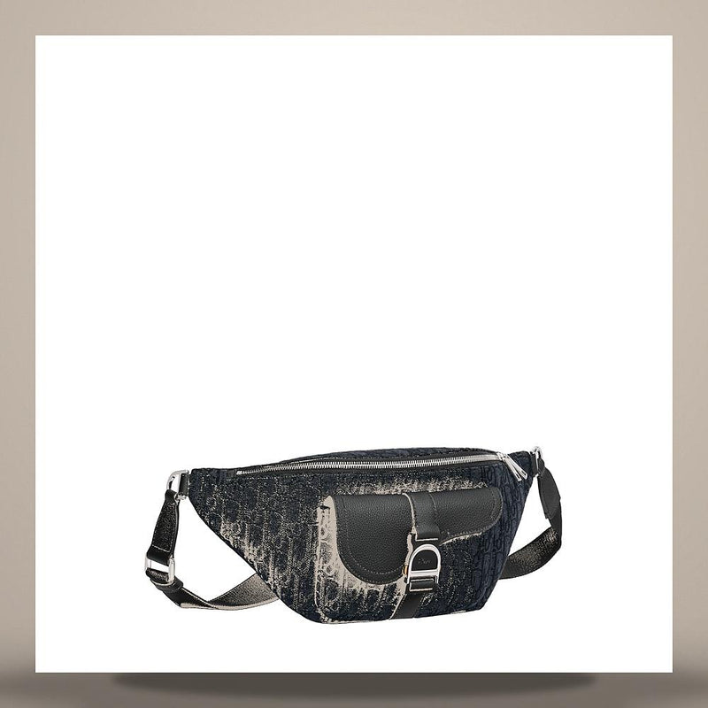 DIOR Saddle Heritage Belt Bag Black Oblique Jacquard Grain Calf 1ADBO097YKV H03E