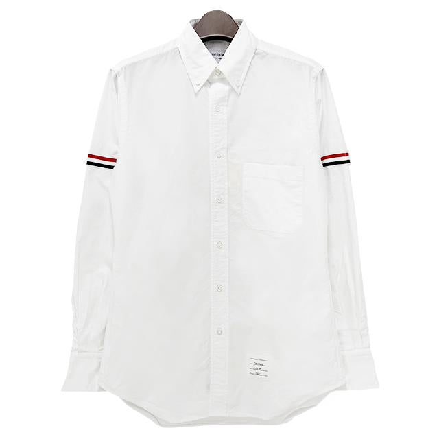 THOM BROWNE Tricolor Grosgrain Armband Oxford Long-Sleeve Shirt White
