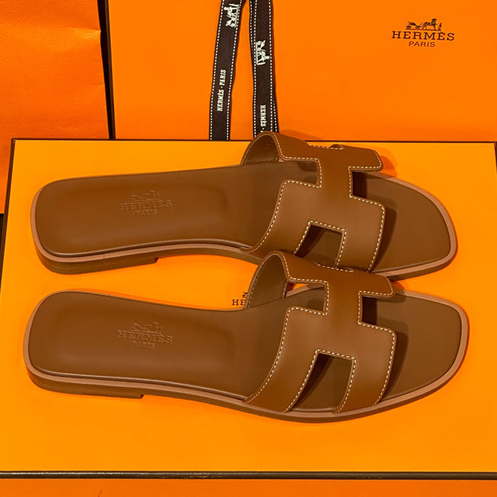 HERMES Oran Sandals Slippers Calfskin Gold