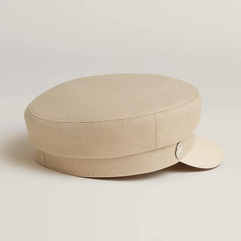 HERMES Beige Plain Air Cap Calfskin Cotton Unisex Hat