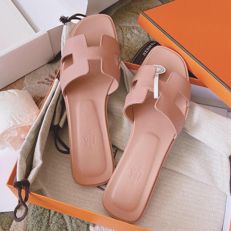 HERMES Oran Sandals Peach Pink Epsom Calfskin Women’s