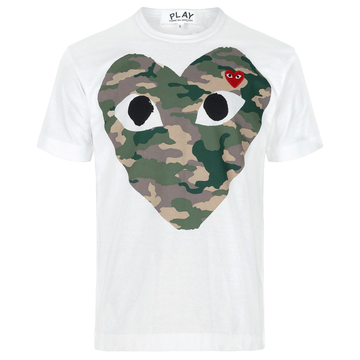 Comme des Garcons White Camo Heart Graphic T-Shirt for Men AX T242 051 1