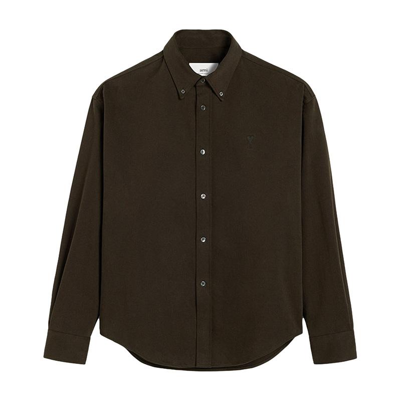 AMI Heart Logo Brown Long Sleeve Shirt for Men HSH170 CO0082 221