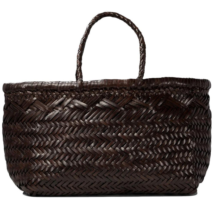 Dragon Diffusion Dark Brown Woven Leather Triple Jump Small Tote 8811R DK BROWN