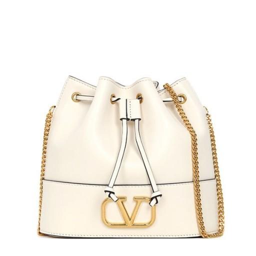 VALENTINO VLogo Chain Bucket Bag Ivory Leather Shoulder Bag