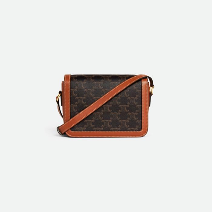 CELINE Teen Triomphe Bag Triomphe Canvas Calfskin Tan Crossbody