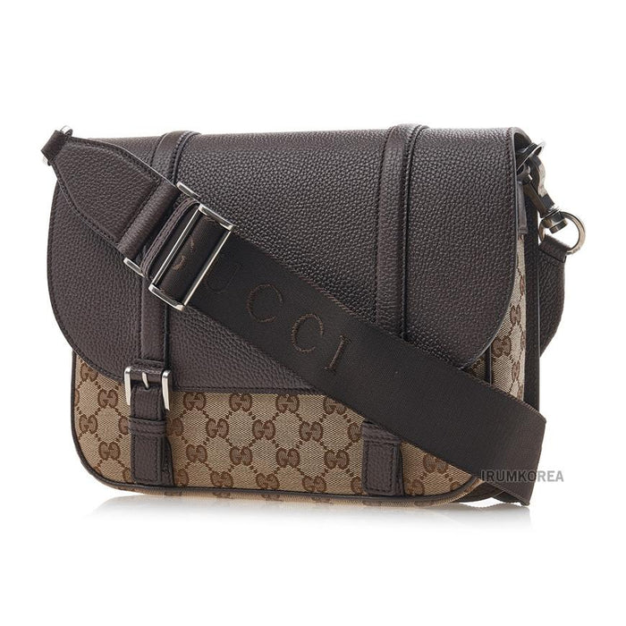GUCCI Men’s GG Crossbody Bag Brown Canvas Leather Trim