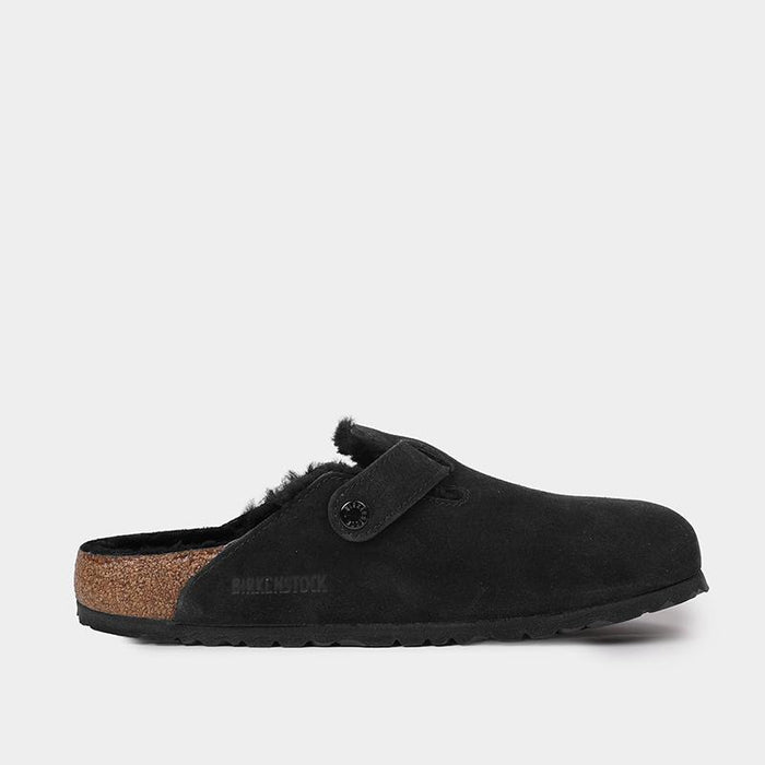 Birkenstock Boston Shearling Suede Mule Black Sandals 259883