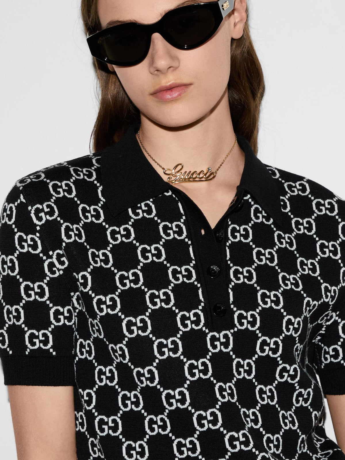 GUCCI Black Cotton Short Sleeve Polo Shirt