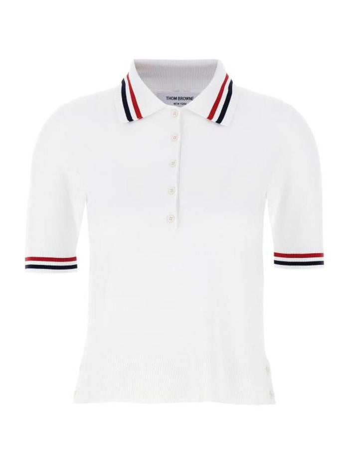 THOM BROWNE Jersey Stitch Short Sleeve Polo Shirt White