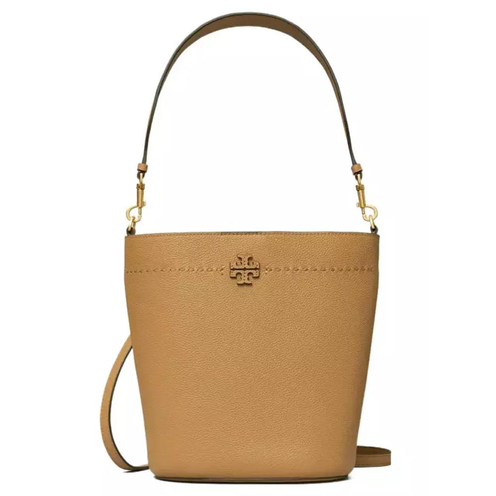Tory Burch Logo McGraw Shoulder Bucket Bag Tiramisu Brown