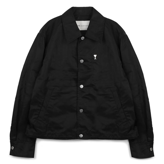 AMI Black Nylon Ami de Coeur Stud Button Jacket UJK872 PA0037 001