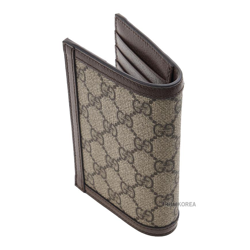 GUCCI Unisex Ophidia GG Canvas Passport Wallet Brown Trim