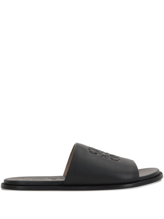 LOEWE Black Leather Mule Slippers M616465 X221100
