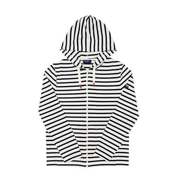 Saint James Ecru Navy Striped Zip Hoodie Women