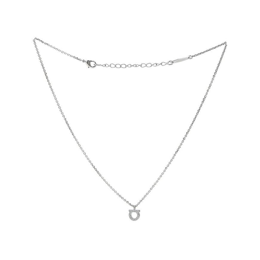 Ferragamo Women’s Crystal Gancini Pendant Necklace Silver Tone 0696655