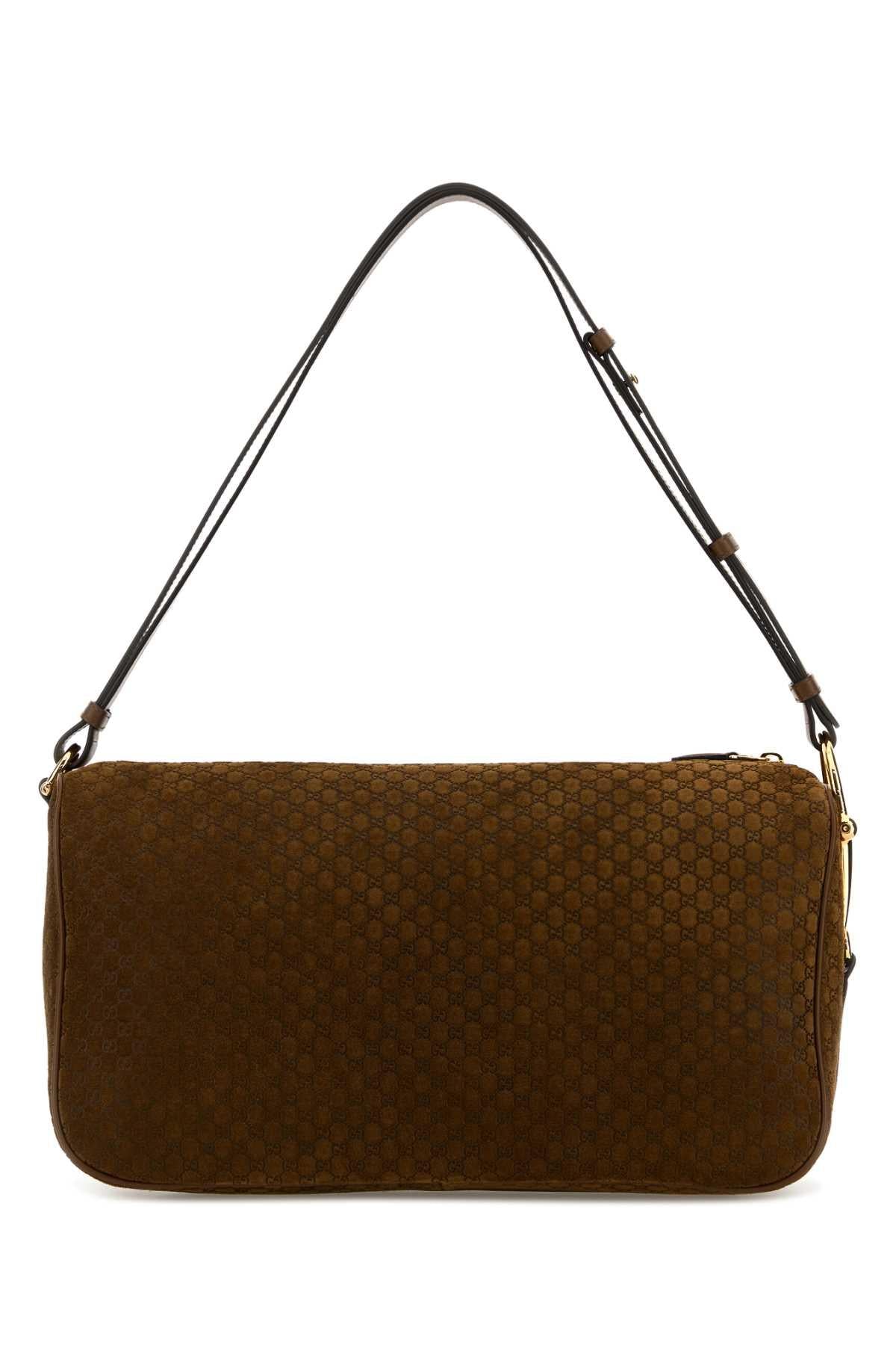 GUCCI Leather Shoulder Bag Beige Brown