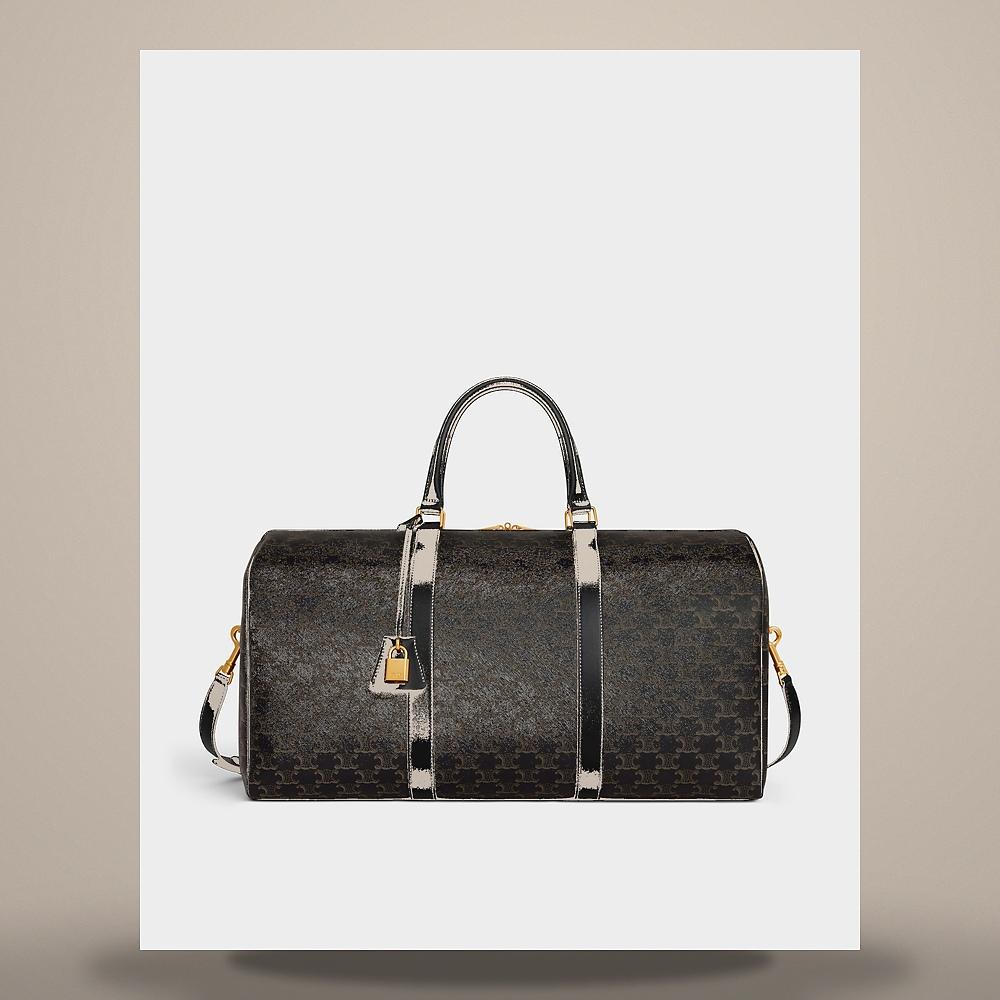 CELINE Triomphe Canvas Calfskin Large Travel Crossbody Bag Black
