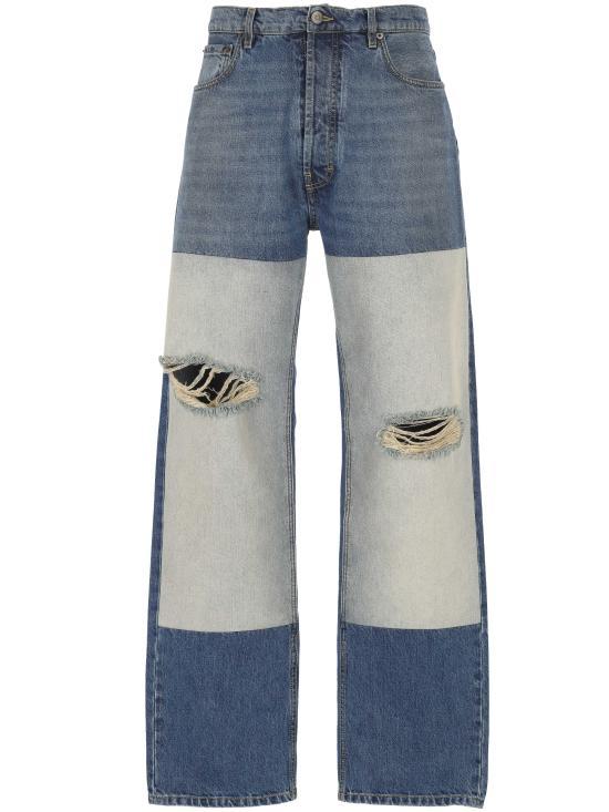 Maison Margiela Patched Panel Straight Leg Denim Jeans Blue