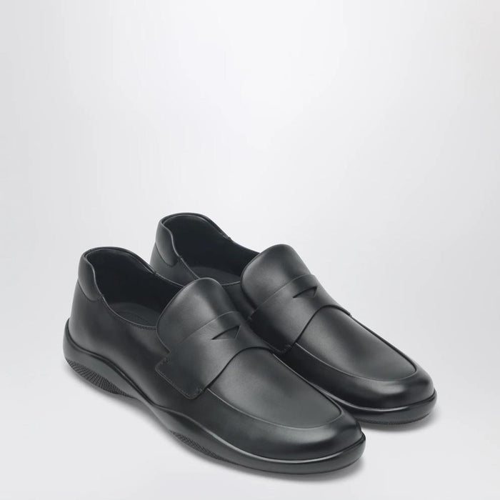 PRADA Black Leather Tumbled Loafers for Men