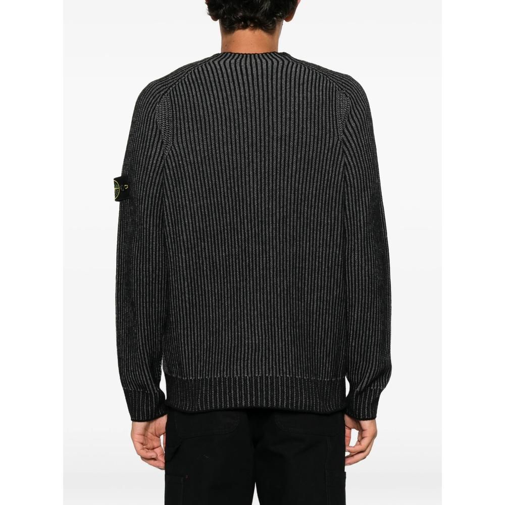 STONE ISLAND Black Wool Crewneck Knit Sweater