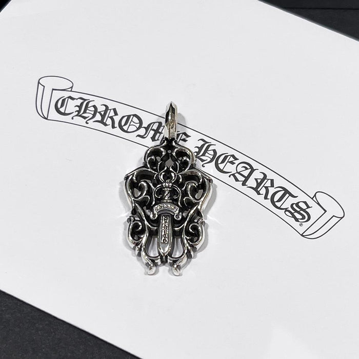 Chrome Hearts Vine Dagger Pendant Charm Necklace Unisex Silver
