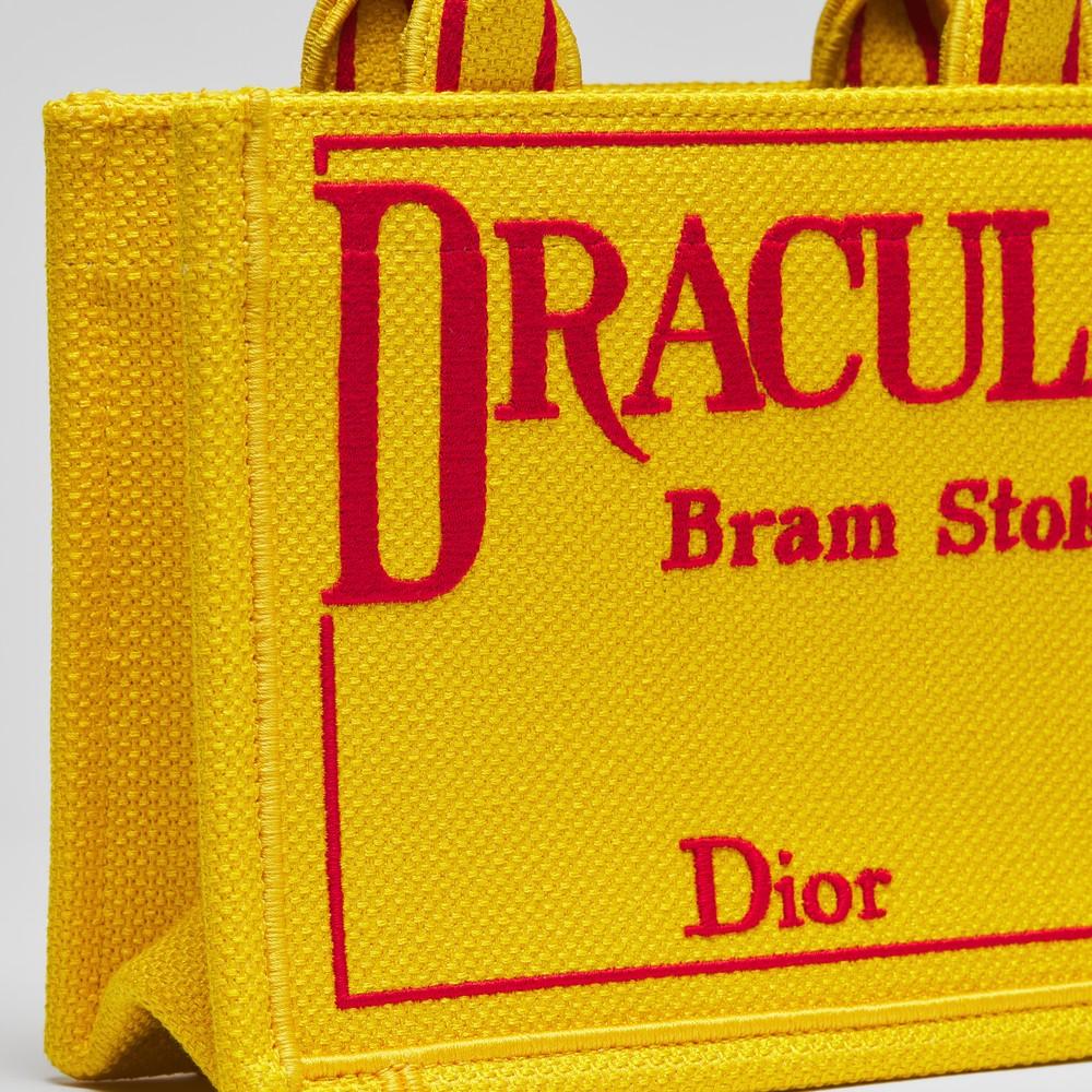 DIOR Yellow Red Embroidered Book Tote Strap Mini Card Holder Wallet
