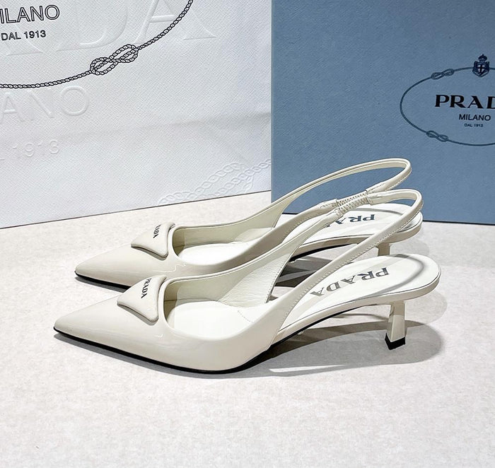 PRADA Brushed Leather Slingback Pumps Avorio