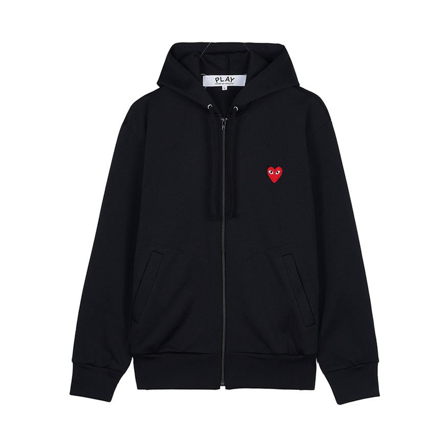 Comme des Garcons Unisex Red Heart Patch Zip Hoodie AZ T172 051 BLACK
