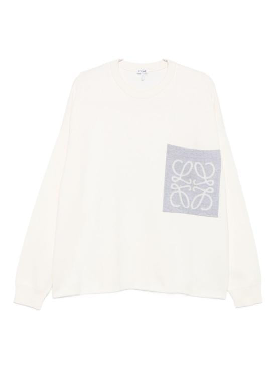 LOEWE Cotton-Blend Anagram Pocket Crewneck Sweater Beige Grey H526 Y14KLS