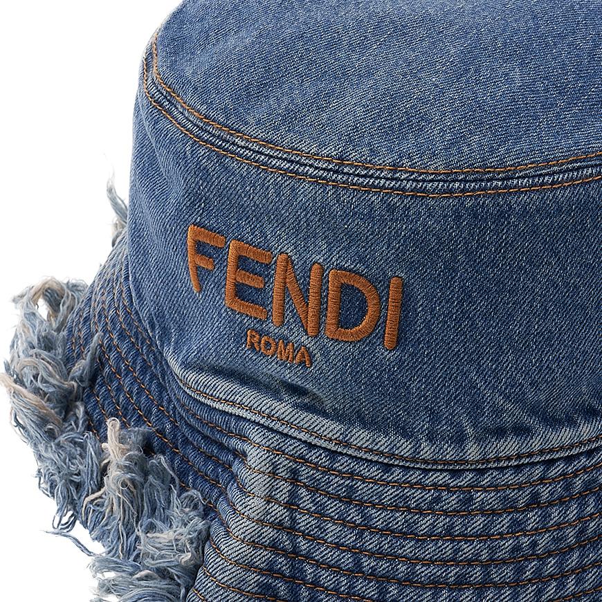FENDI Unisex Denim Logo Fringe Bucket Hat FXQ963 AN9J F0RU7