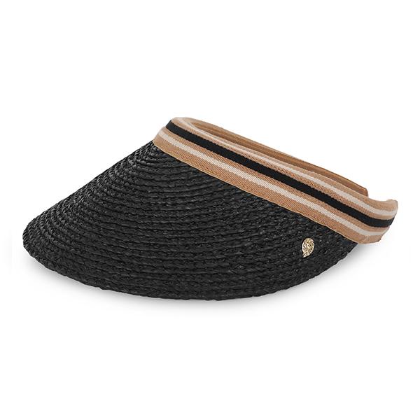 HELEN KAMINSKI Bianca Charcoal Black Stripe Visor Women’s Sun Cap HAT50265 CABS