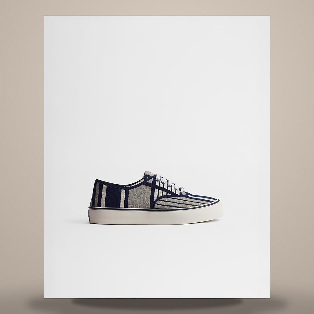 DIOR Gray/Blue Oblique Sun Stripe Jacquard Low-Top Sneakers 3SN348ADNH533