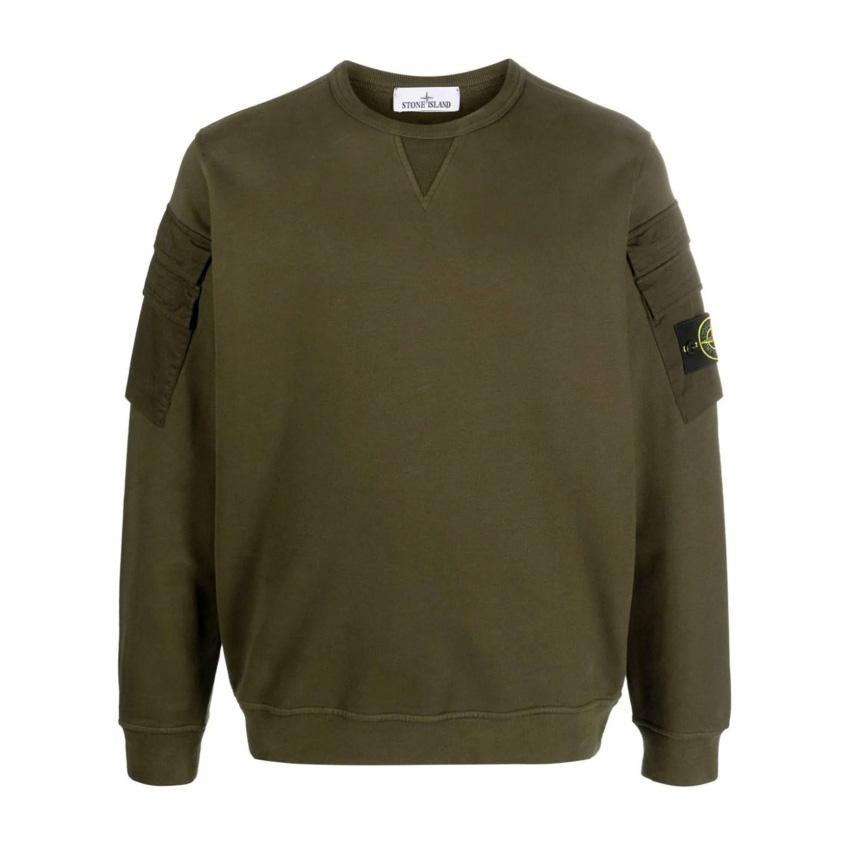 STONE ISLAND Logo Patch Double Pocket Sweatshirt Green