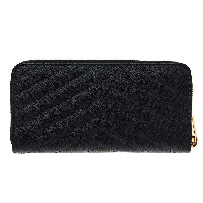 Saint Laurent Monogram Zip Long Wallet Black Leather