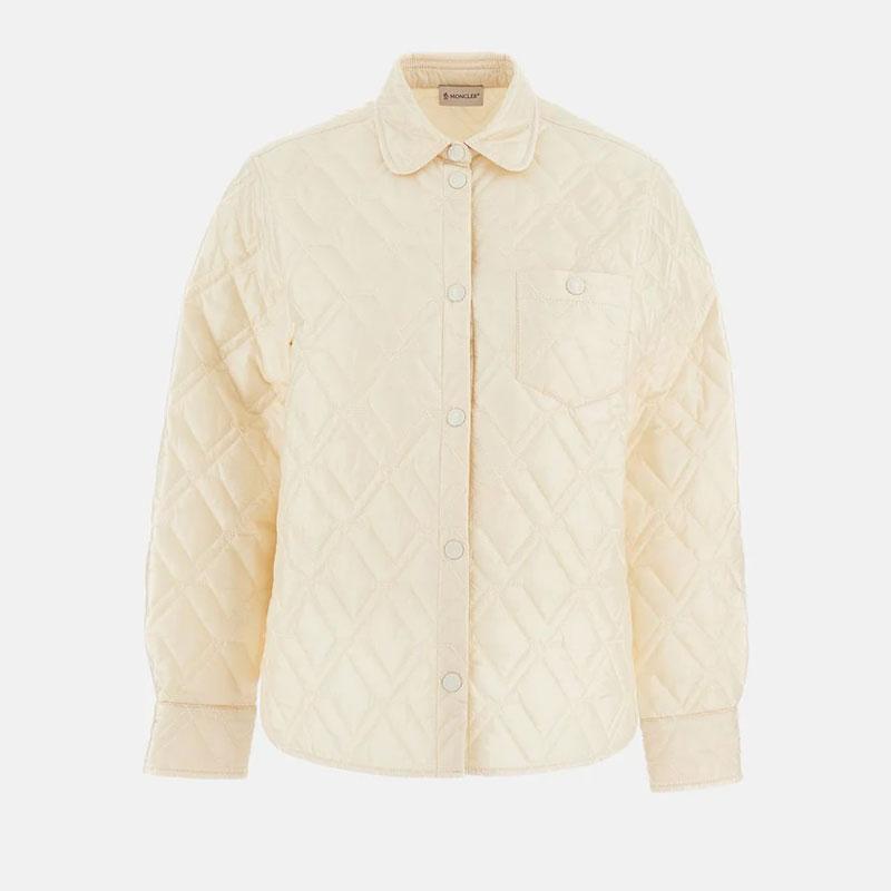 Moncler Women’s Quilted Logo Patch Jacket Ivory