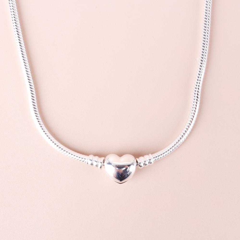 PANDORA Moments Heart Clasp Chain Necklace Silver with Case